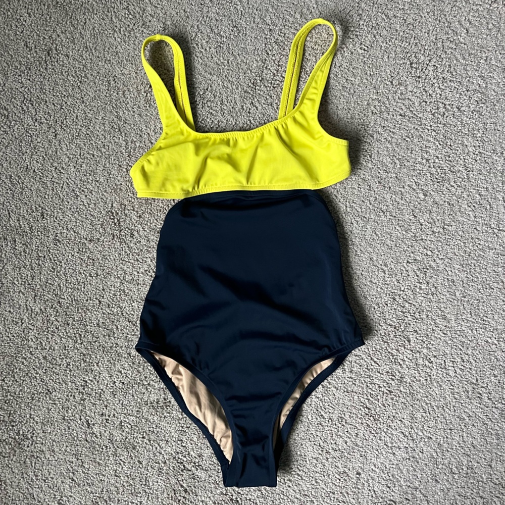 J. Crew Navy and Yellow One Piece Swimsuit